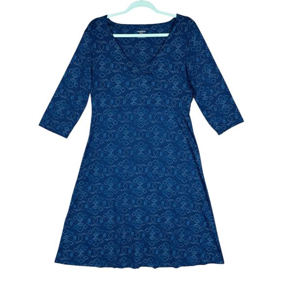 Toad & Co. Rosalinda Dress Blue Geometric Print Large Casual Travel Outdoors - Picture 2 of 12